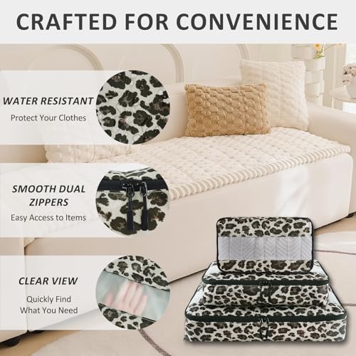 U+U 5 Set Packing Cubes for Travel Essentials Ultralight Luggage Packing Organizers with Laundry Bag and Shoe Bag for Vacation, Business Trip and Camping (Leopard) - Image 2