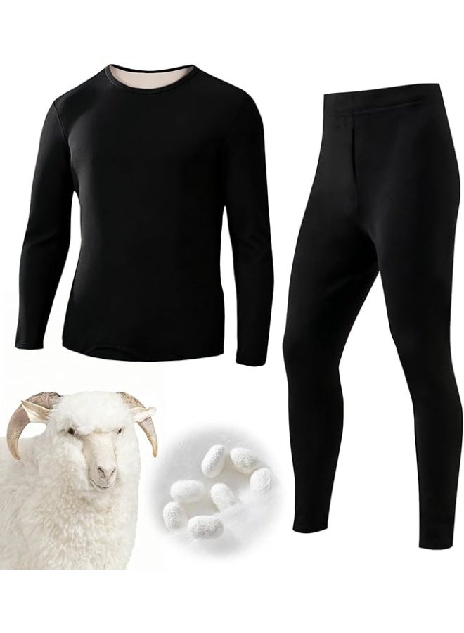 انسجام مجموعة ملابس داخلية حرارية للرجال مصنوعة من الحرير الطبيعي والصوف، طبقة أساسية لطيفة على البشرة، طقم ملابس داخلية طويل من الأعلى والأسفل مناسب للتزلج اليومي والمشي لمسافات طويلة والرياضات الخارجية - Image 1