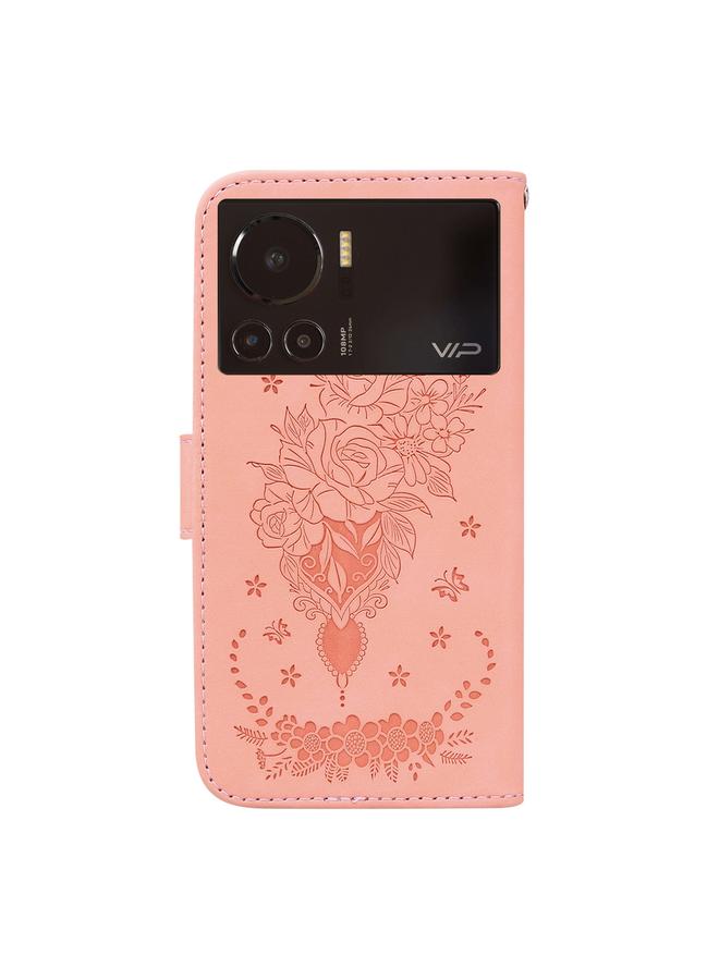 زبون جراب لهاتف Infinix Note 12 VIP مصنوع من الجلد المنقوش بنقشة الفراشة الوردية - Image 3