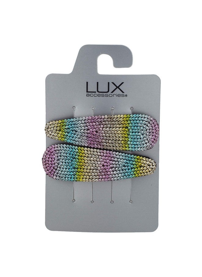 Lux Accessories Set Of 2 Rainbow Rhinestones Black Silver Tone Finish Fashion Hair Clips  - Image 5