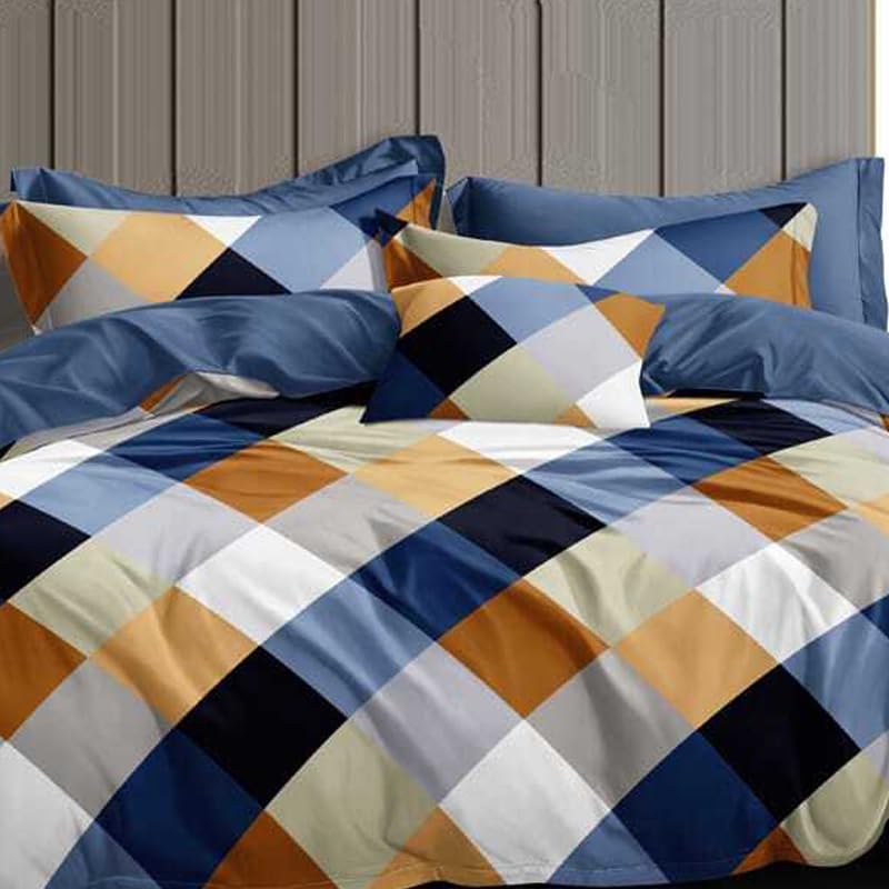 Skytex Sky Tex Multi Color 300 TC Glace Cotton 3D Checks Printed Double Bed Comforter Set (1 Comforter, 1 Bed Sheet & 2 Pillow Covers) - Image 2