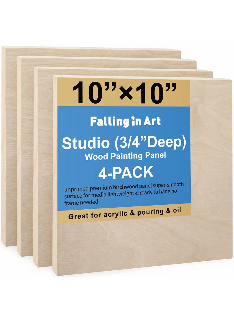 Falling In art Falling in Art Unfinished Birch Wood Canvas Panels Kit Falling in Art 4 Pack of 10x10 Studio 34 Deep Cradle Boards for Pouring Art Crafts Painting Burning and More 