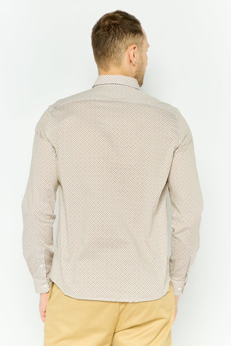 Jules Men Regular Fit Monogram Print Long Sleeves Casual Shirt, Beige  - Image 2