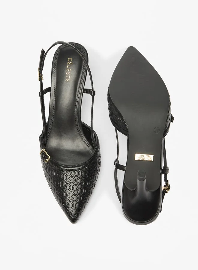 سيليست Women's Monogram Embossed Slingback Shoes with Stiletto Heels