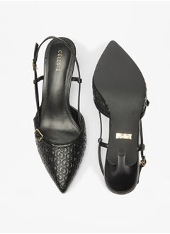 Celeste Women's Monogram Embossed Slingback Shoes with Stiletto Heels  - Image 4
