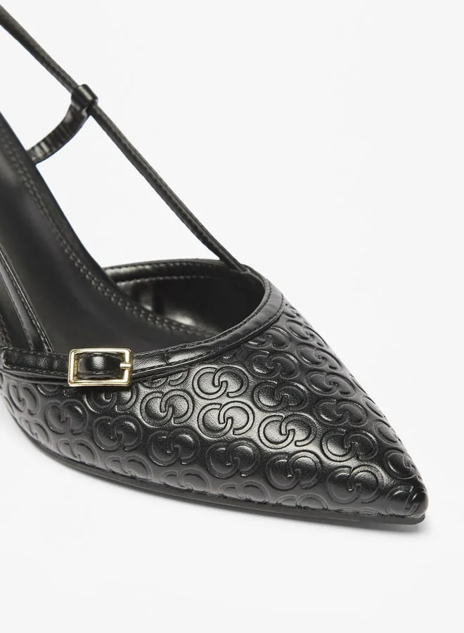 سيليست Women's Monogram Embossed Slingback Shoes with Stiletto Heels