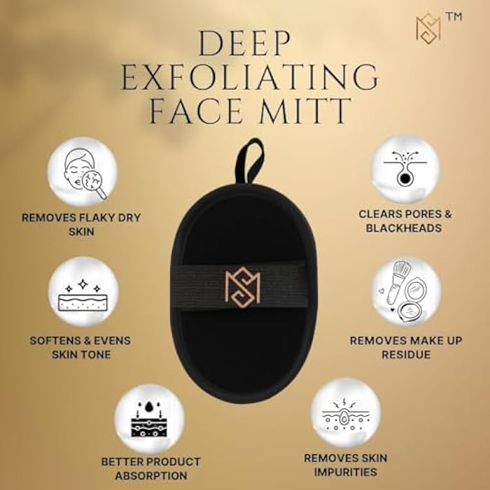 MS Premium Exfoliating Facial Mitt - Dry Skin Remover for Face, Deep Exfoliating Scrubber, Instantly Removes Dry Skin, Gently Improves Complexion, Shower Mitt for Gentle Face Exfoliation, 1pc - Black - Image 2
