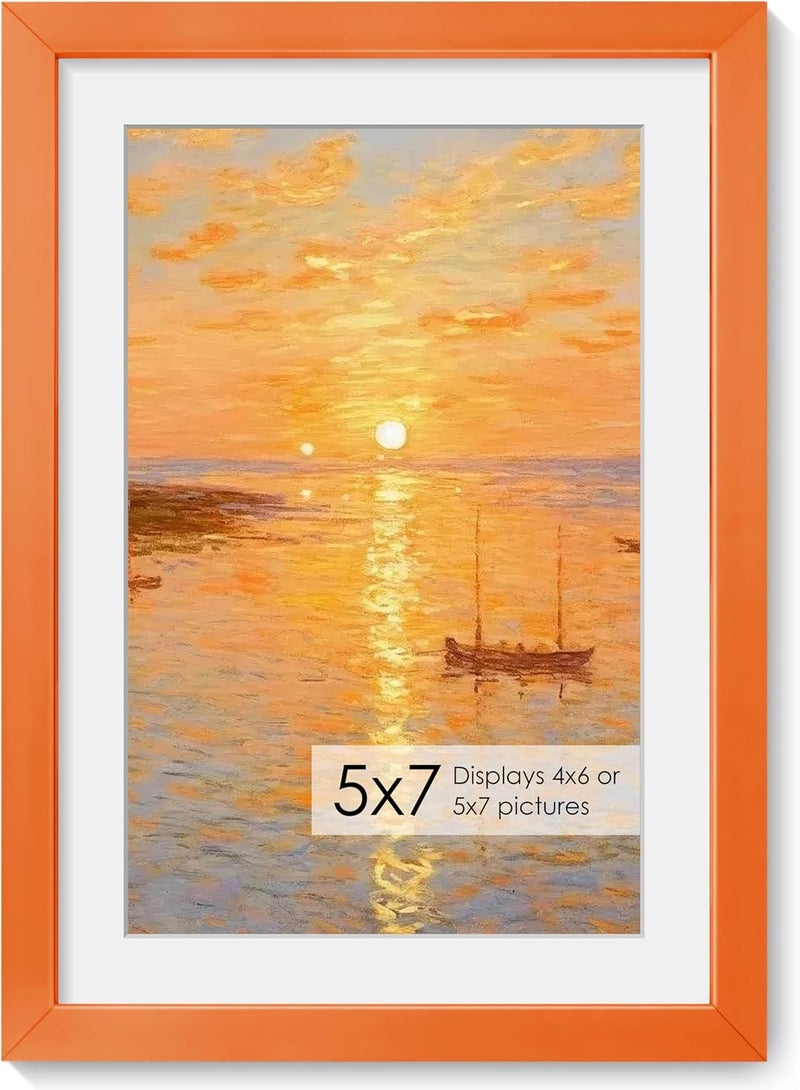 Fun Memories إطار صور ألومنيوم 5x7 من ذكريات ممتعة - إطارات صور ألومنيوم 5x7 مع حشوة قابلة للإزالة مقاس 4x6 - مثالي للعرض على الحائط أو الطاولة - يتضمن ملحقات تعليق وخطاف حائط (برتقالي، عبوة واحدة) - Image 1