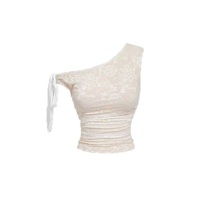 Sexy Lace Spliced Off-Shoulder Crop Top - Image 1