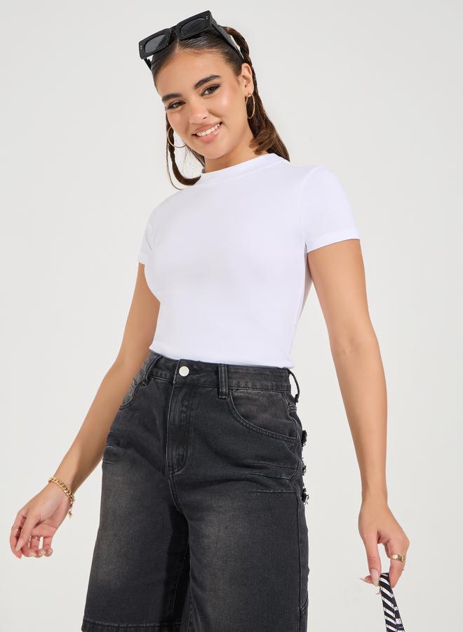 Styli Pack of 2 - Cotton Stretch Fitted High Neck T-Shirt  - Image 2