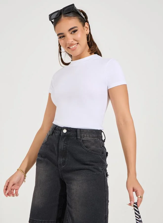 Styli Pack of 2 - Cotton Stretch Fitted High Neck T-Shirt