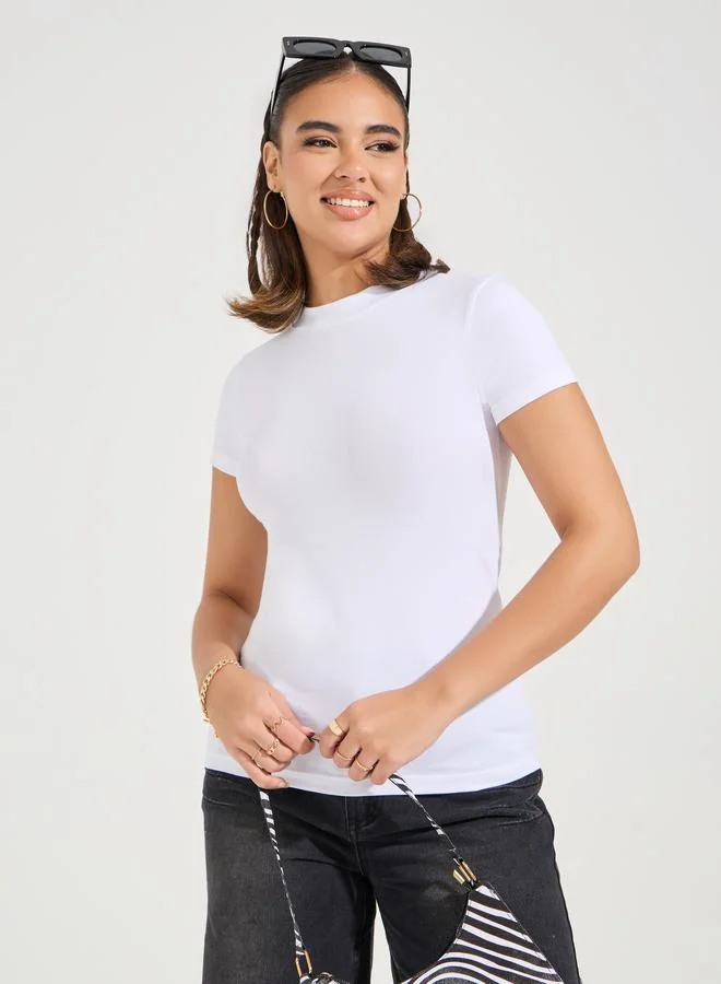 Styli Pack of 2 - Cotton Stretch Fitted High Neck T-Shirt