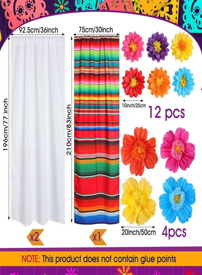 Tingjoo 19 Pcs Mexican Fiesta Decorations Set Mexican Paper Flowers Fiesta Polyester Backdrop Curtains Backdrop Fiesta Party Decorations Supplies Set for Cinco De Mayo Party Wedding Birthday - Image 2