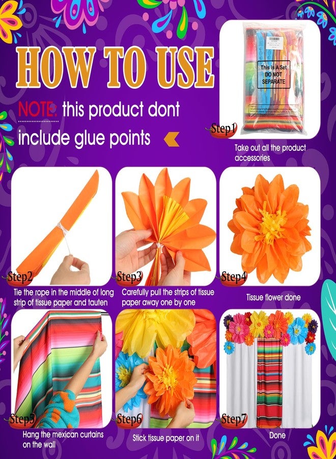 Tingjoo 19 Pcs Mexican Fiesta Decorations Set Mexican Paper Flowers Fiesta Polyester Backdrop Curtains Backdrop Fiesta Party Decorations Supplies Set for Cinco De Mayo Party Wedding Birthday - Image 4