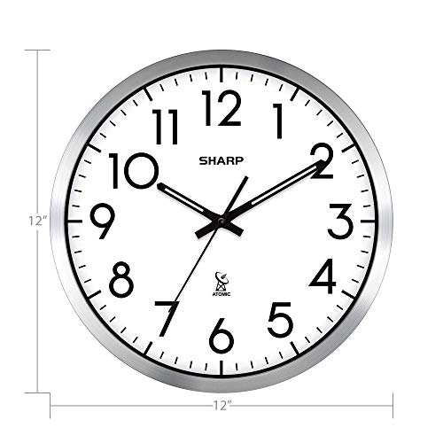 Sharp Atomic Analog Wall Clock - 12" Silver Brushed Finish - Sets Automatically- Battery Operated - Easy to Read - Easy to Use– Modern Design and Style - Image 5
