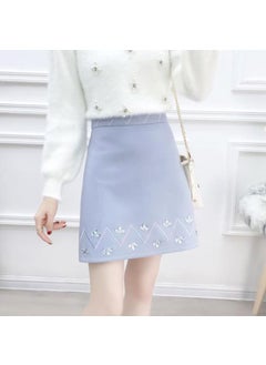 Fashionable Sweater And Woolen Mini Skirt Set for Women Short Urban Style Commute Quality Polyester Blend Long Sleeve Fly Sleeve Blue [Skirt] Diamond Wool