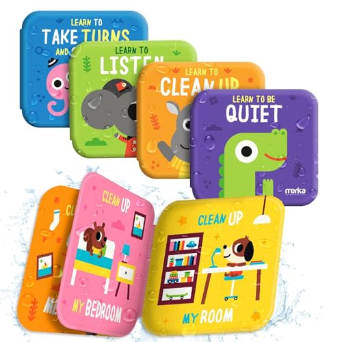 merka Learning Tub Bath Book Set for Toddlers - 6 x 6 in, Multicolor, 4-Pack - Baby Bath Toy for 3 Year Old - Waterproof Floating Bathtub Toys - Image 1