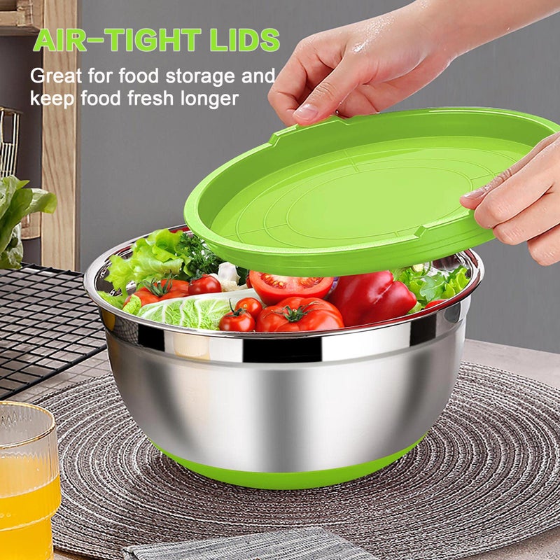 LIANYU Nesting Mixing Bowls Set of 6 with Airtight Lids, Size 7, 3.5, 2.5, 2, 1.5, 1QT, Large Stainless Steel Metal Bowls for Baking Cooking Food Storage, Non-slip Bottom, Colorful - Image 4