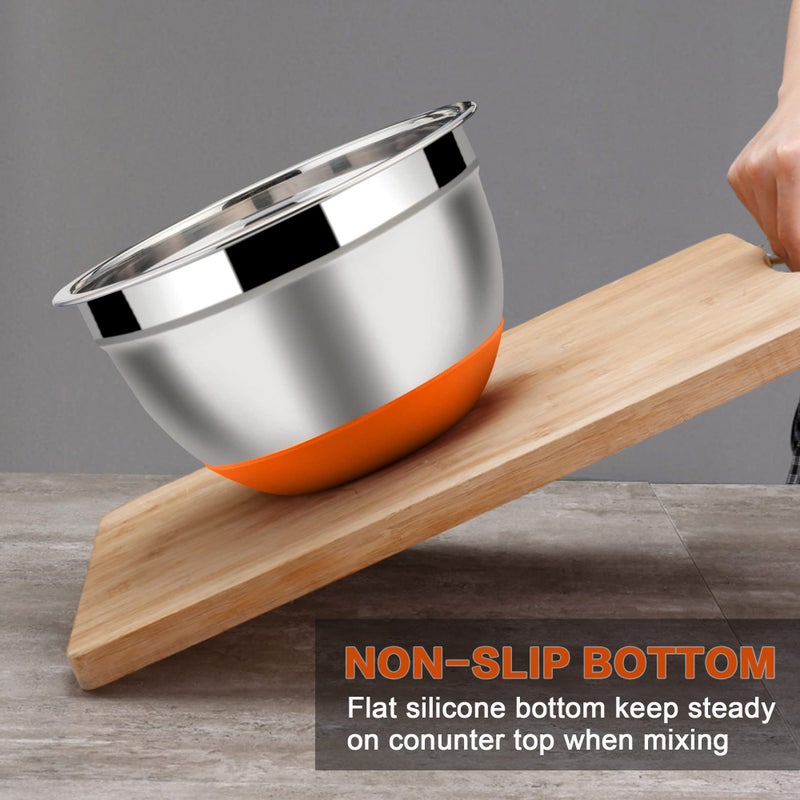 LIANYU Nesting Mixing Bowls Set of 6 with Airtight Lids, Size 7, 3.5, 2.5, 2, 1.5, 1QT, Large Stainless Steel Metal Bowls for Baking Cooking Food Storage, Non-slip Bottom, Colorful - Image 5