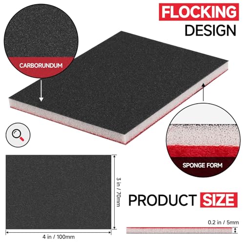 Shineboc 48 Pcs 3 x 4 Inch 180-3000 Grit Sanding Sponge Set, Ultra Fine Sanding Sponges Pads, Soft Foam Hand Sander Block Wet Dry Sandpaper for Model Drywall Metal Wood Furniture Polishing - Image 2