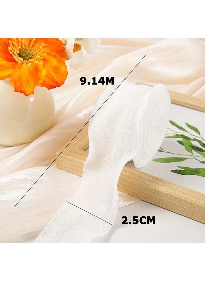 Zeemey 6 Rolls of Double-Sided Satin Ribbon, 1 inch x 10 yards (Total 60 yards),Polyester Crinkle Ribbon for DIY Crafts, Bows, Gift Wrapping - Frayed Edge Linen Wave Ribbons for Bouquets, Cake Decor, Flower Packaging  - Image 5
