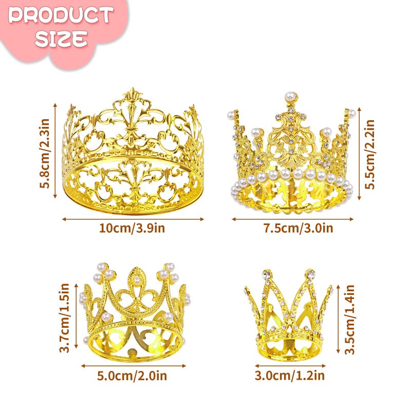 Coidea 4 PCS Crown Cake Topper, Gold Mini Crown Flower Arrangements Bouquet, Crystal Pearl Vintage Tiara Small Baby Princess Crown for Birthday Wedding Party Baby Shower Decor Boys and Girls - Image 2