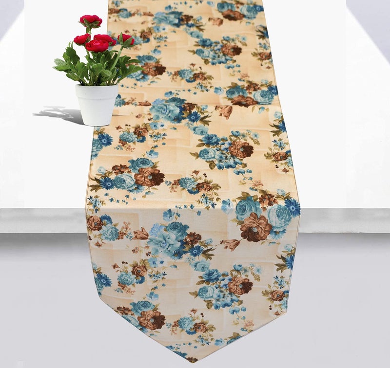 Kuber Industries Flower Design Cotton Table Runner for Family Dinners or Gatherings Indoor or Outdoor Parties & Everyday Use 16"x68"inch (Blue) - Image 2