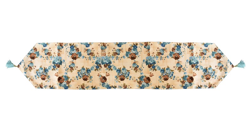 Kuber Industries Flower Design Cotton Table Runner for Family Dinners or Gatherings Indoor or Outdoor Parties & Everyday Use 16"x68"inch (Blue) - Image 3