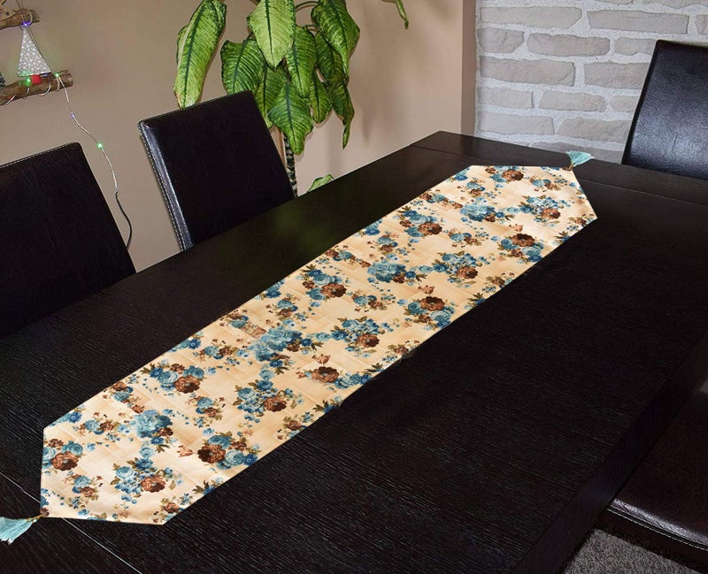 Kuber Industries Flower Design Cotton Table Runner for Family Dinners or Gatherings Indoor or Outdoor Parties & Everyday Use 16"x68"inch (Blue) - Image 5