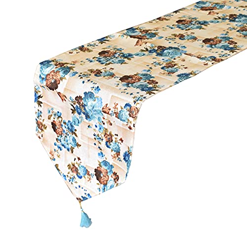 Kuber Industries Flower Design Cotton Table Runner for Family Dinners or Gatherings Indoor or Outdoor Parties & Everyday Use 16"x68"inch (Blue) - Image 1