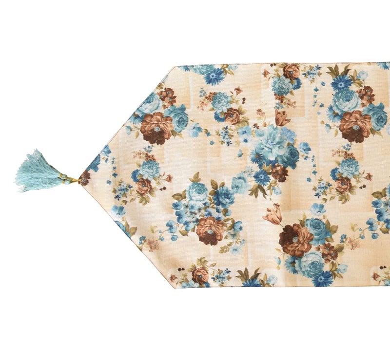 Kuber Industries Flower Design Cotton Table Runner for Family Dinners or Gatherings Indoor or Outdoor Parties & Everyday Use 16"x68"inch (Blue) - Image 4