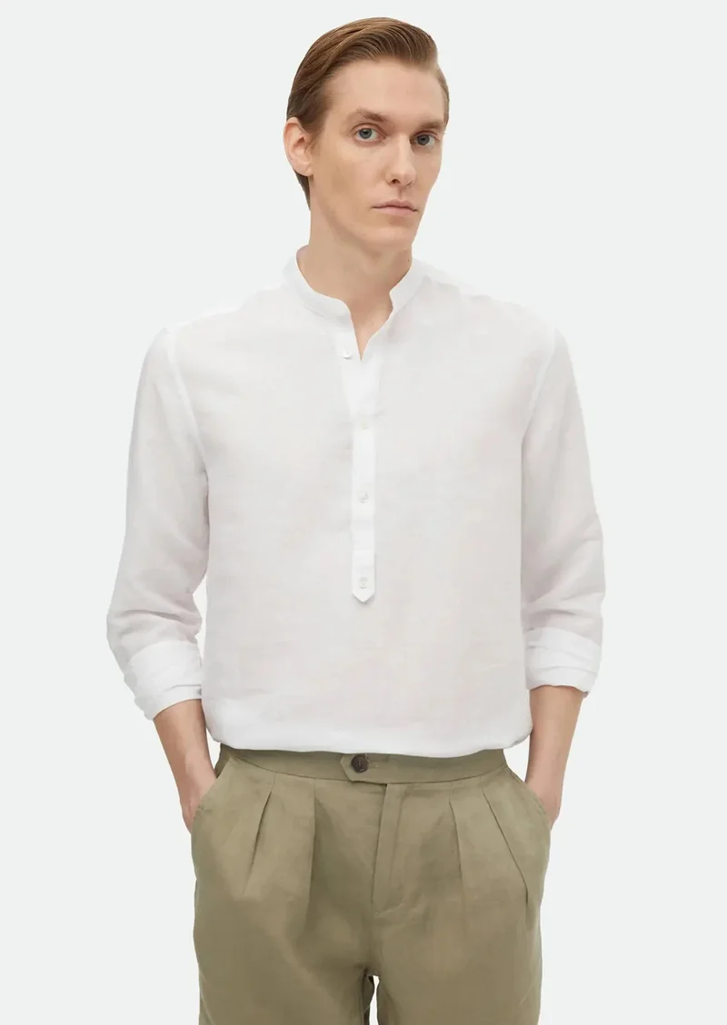 RAMSEY Ecru Plain Regular Fit Weaving Casual Cotton Blended Shirt