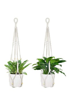 Generic Macrame Plant Hangers Indoor Outdoor Handmade Hanging Basket Planter Flower Pot Holder Boho Style Decorative Cotton Rope with Beads for Home Porch Balcony Indoor Outdoor Wall Home Decor 