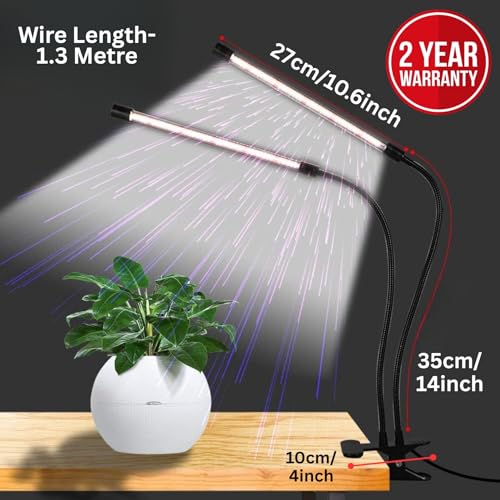 ecofynd Bluma 2 Years Warranty Grow Light for Indoor Plants (Herbs, Leafy Plants & Flowering), Auto On/Off Automatic Timer, 2 Head 10 Watt LED Artificial Sunlight, 1.3M Wire Type C Connector (003) - Image 2