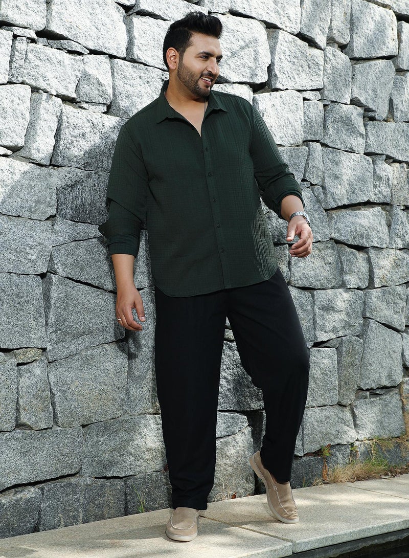 Instafab Plus Men's Emerald Green Tartan-Tactile Shirt For Casual Wear | Spread Collar | Long Cuffed Sleeves | Button Closure | Plus Size Shirt Crafted With Comfort Fit For Everyday Wear - Image 5