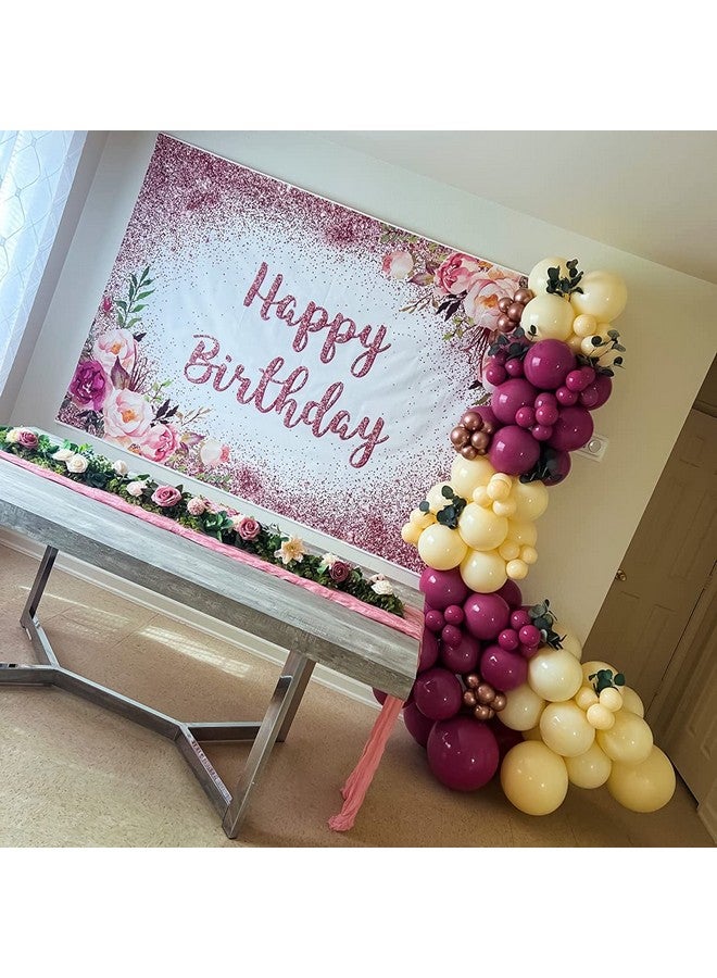 Avezano Rose Gold Birthday Backdrop For Girls Women Happy Birthday Party Photography Background Blush Pink Floral Rose Gold Glitters Confetti Bday Decoration Photoshoot Banner (7X5Ft) - Image 3