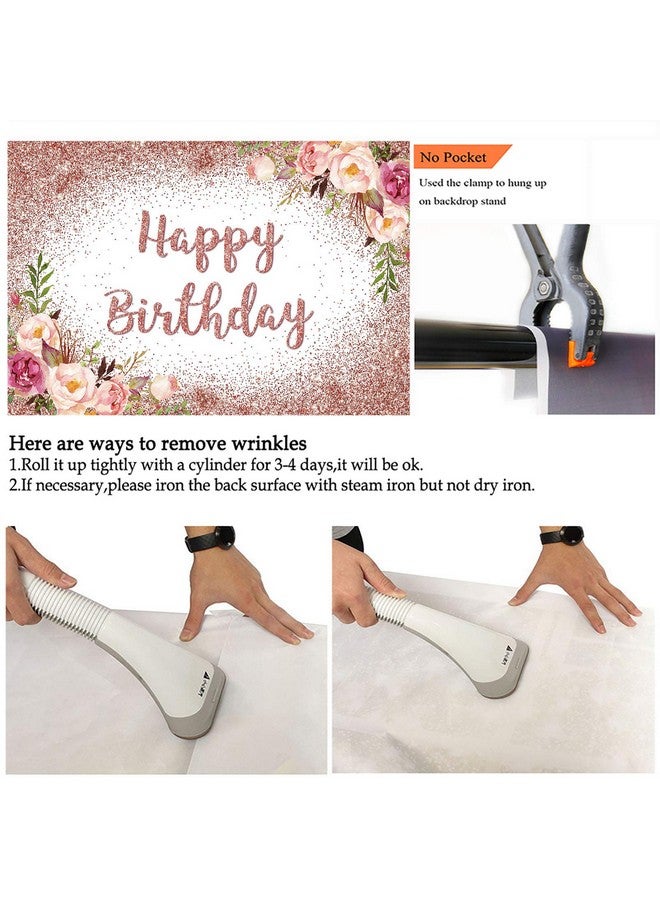 Avezano Rose Gold Birthday Backdrop For Girls Women Happy Birthday Party Photography Background Blush Pink Floral Rose Gold Glitters Confetti Bday Decoration Photoshoot Banner (7X5Ft) - Image 5