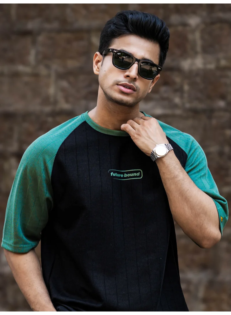 مانياك تيشيرت مانياك رجالي قطن مخلوط مطبوع برقبة دائرية وأكمام نصف راجلان أسود وأخضر هنتر