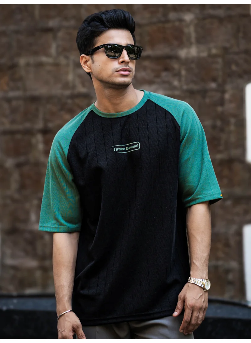 مانياك تيشيرت مانياك رجالي قطن مخلوط مطبوع برقبة دائرية وأكمام نصف راجلان أسود وأخضر هنتر