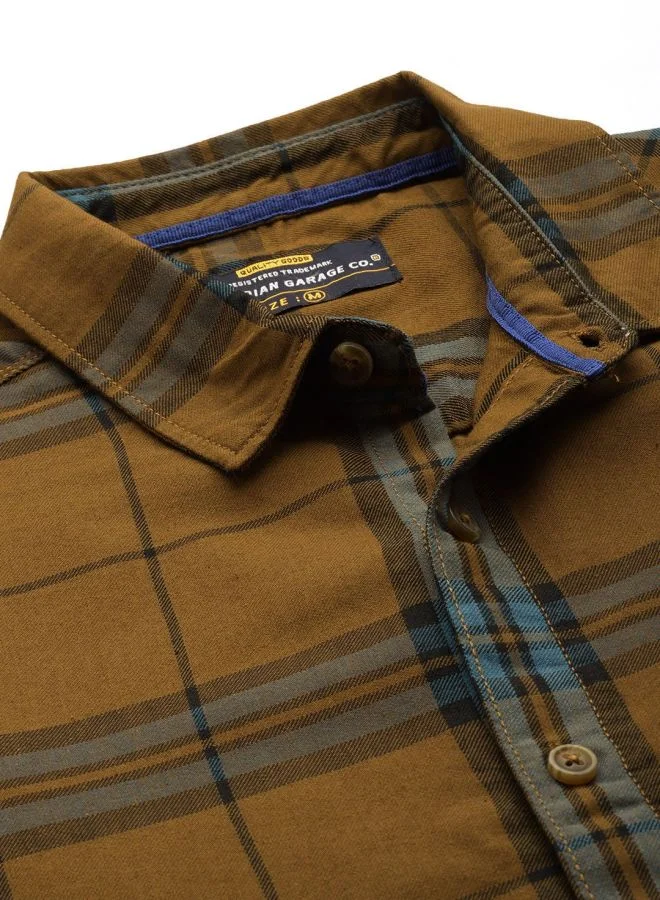 The Indian Garage Co Men Regular Fit Checkered Full Sleeves Cutaway Collar Casual Shirt