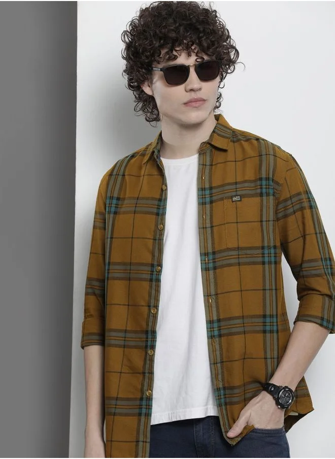 The Indian Garage Co Men Regular Fit Checkered Full Sleeves Cutaway Collar Casual Shirt