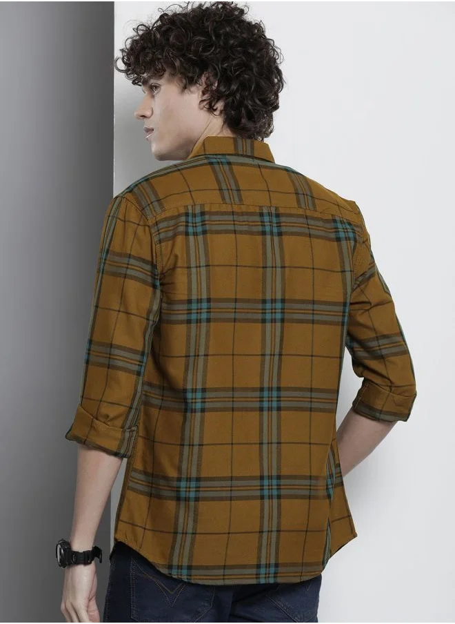 The Indian Garage Co Men Regular Fit Checkered Full Sleeves Cutaway Collar Casual Shirt