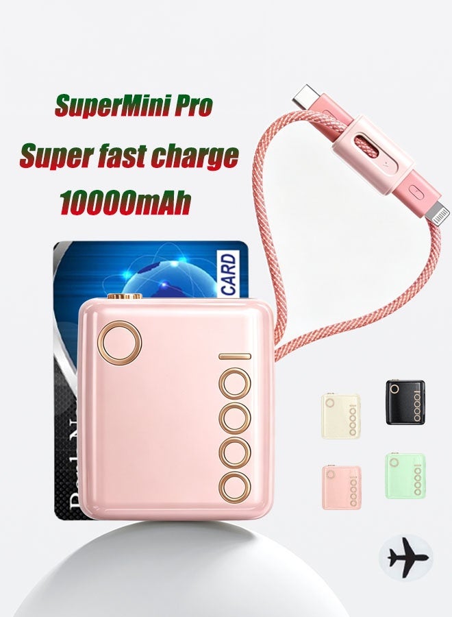 Kelesa 10000mAh Power Bank，SuperMini Portable Charger ,22.5W fast charging, USB and Type-C  Input & Output，With dual data cables (L&C)for iPhone17/16/15/14 Series, Samsung, Huawei, Xiaomi, Redmi, Vivo, Oppo, iPad, Apple Watch，Pink. - Image 1