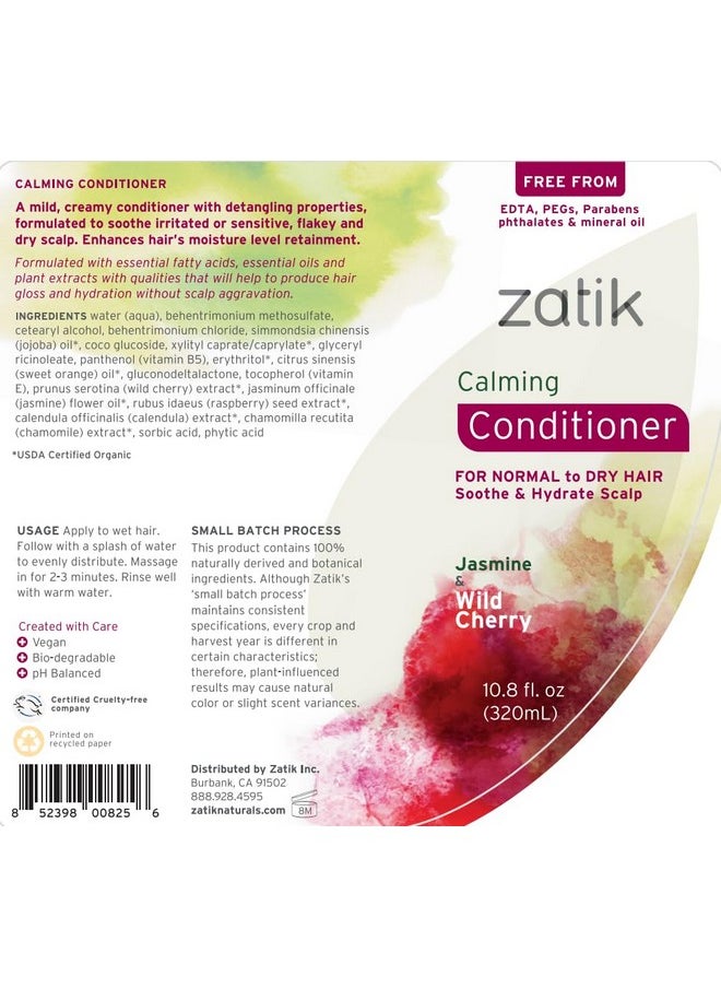 zatik - Naturals - Calming Shampoo + Conditioner Set, With Jasmine And Wild Cherry For Dandruff - Vegan Biodegradable, Ph Balanced, Free From Edta, Peg, Paraben, Phthalates, 10.8 Oz (One Each) - Image 1
