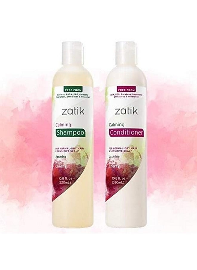 zatik - Naturals - Calming Shampoo + Conditioner Set, With Jasmine And Wild Cherry For Dandruff - Vegan Biodegradable, Ph Balanced, Free From Edta, Peg, Paraben, Phthalates, 10.8 Oz (One Each) - Image 1