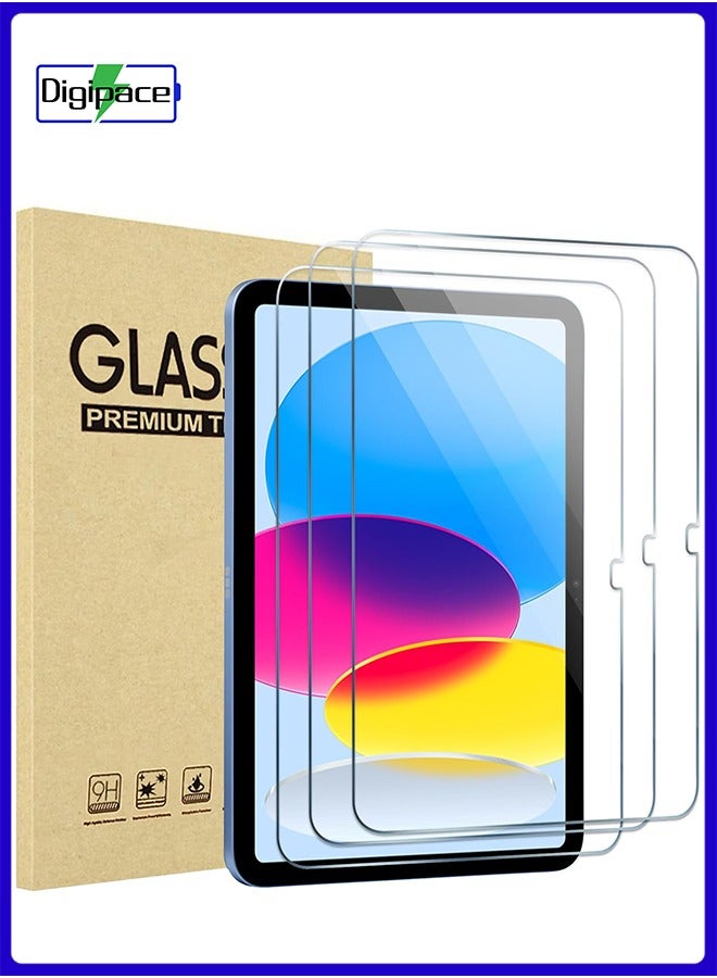 واقي شاشة iPad 10.9 الجيل العاشر 2022 مكون من 3 قطع A2696/A2757/A2777، واقي شاشة من الزجاج المقوى لجهاز iPad الجيل العاشر 10.9 بوصة إصدار 2022 - شفاف - Image 1