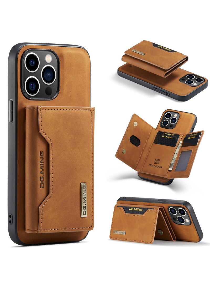 DGMING CaseMe Wallet Case for iPhone 15 Pro DGMING Premium Leather Phone Case Back Cover Magnetic Detachable with Trifold Wallet Card Holder Pocket - Brown - Image 1