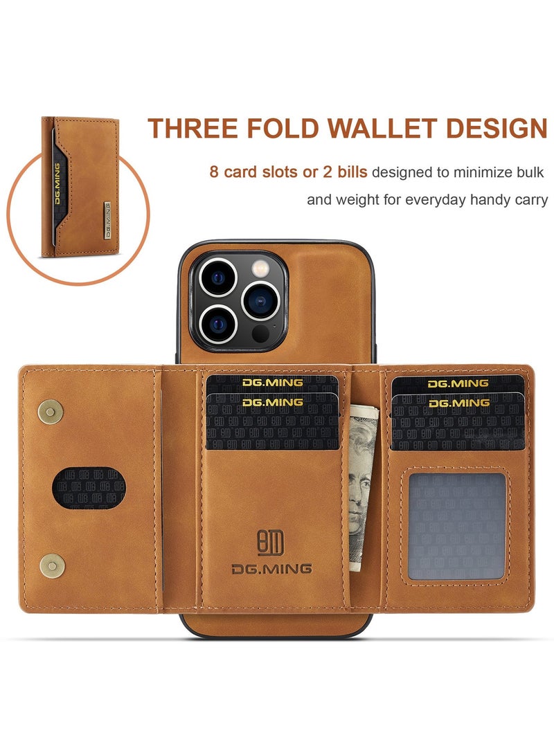 DGMING CaseMe Wallet Case for iPhone 15 Pro DGMING Premium Leather Phone Case Back Cover Magnetic Detachable with Trifold Wallet Card Holder Pocket - Brown - Image 2