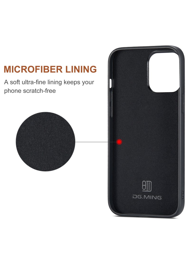 DGMING CaseMe Wallet Case for iPhone 15 Pro DGMING Premium Leather Phone Case Back Cover Magnetic Detachable with Trifold Wallet Card Holder Pocket - Brown - Image 3