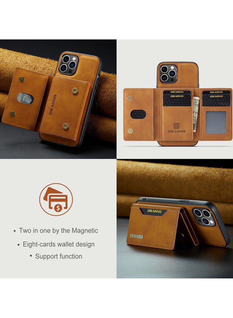 DGMING CaseMe Wallet Case for iPhone 15 Pro DGMING Premium Leather Phone Case Back Cover Magnetic Detachable with Trifold Wallet Card Holder Pocket - Brown - Image 4